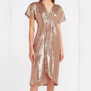NWT Express Shimmering Sequin Dress - Rose Gold, Size Small